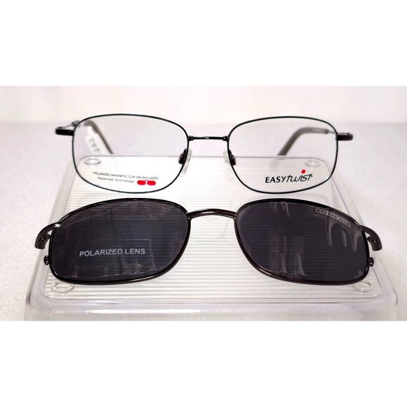 Black Wire Full Rim EasyTwist Bendy Polarized Clip-on Eyeglasses 53-18-140 NWT - Picture 1 of 12